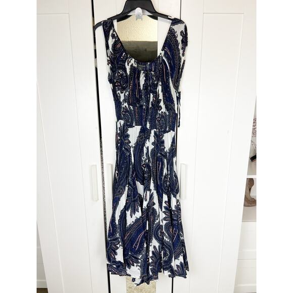 Chelsea & Theodore White Blue Paisley Print Sleeveless Scoop Neck Dress Size XL - Picture 1 of 7